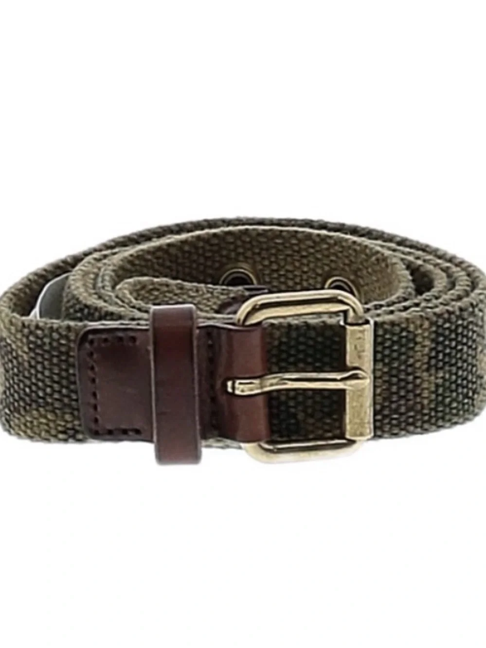 Women’s Olive Green Woven Belt with Brown Leather Trim